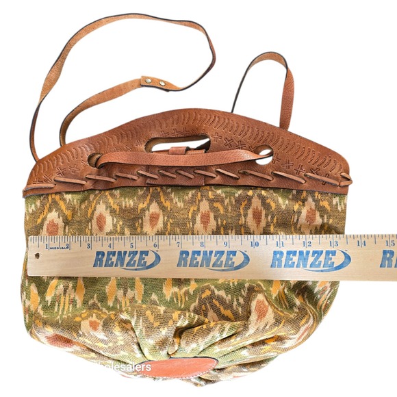 Patricia Nash Boho Woven Leather Trim Shoulder Bag Green Geometric Pattern - Picture 7 of 10